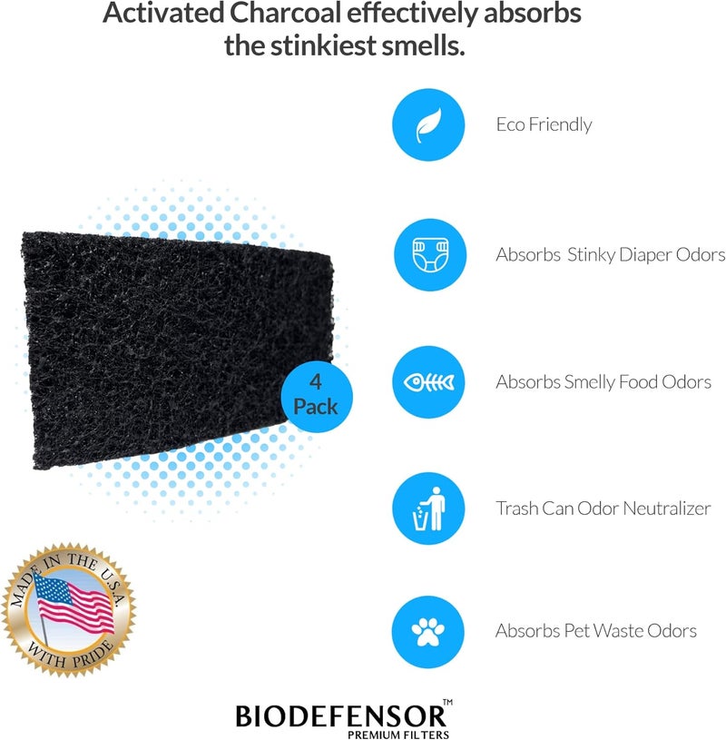 BIODEFENSOR Carbon Odor Filter Compatible with Itouchless Trash Cans - Made in USA - Absorbs Odors, Stink, Diaper Smells & Garbage Deodorizer Eliminator, 4-Pack - Image 3